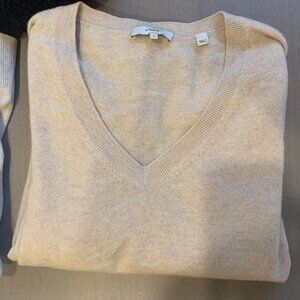 Vince Cashmere Weekend V-Neck Sweater Heather Oat S